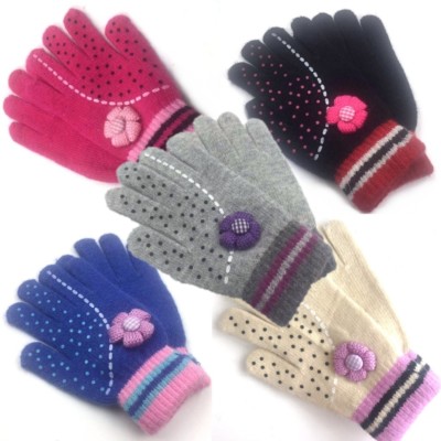 Damen Weich Wolle Handschuhe Blume Fingerhandschuhe Fäustlinge Strick Warm 
