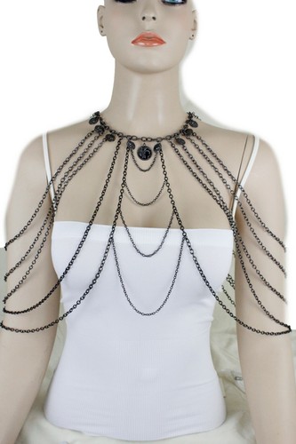 Women Fashion Jewelry Set Black Metal Body Chain Sexy Necklace Ethnic Coin Charm - Picture 5 of 12
