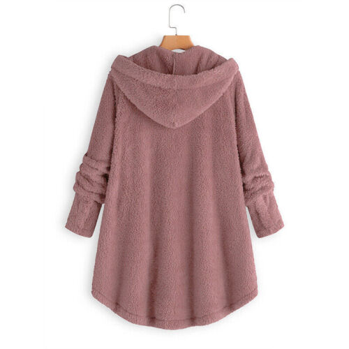 Women Outwear Plush Tops Coat Hooded Hoodie Button Fluffy Loose Fall Winter Warm - Picture 8 of 33