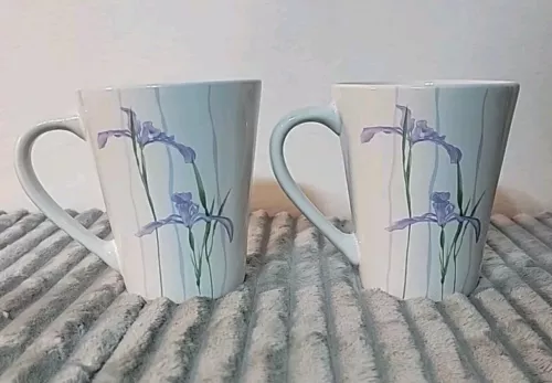 2 Vtg Corning Ware Corelle Coordinates Shadow Iris Coffee Cups Mugs Stoneware