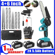 4+6 inch Electric Mini Chainsaw Cordless Handheld Chain Saw 2 Battery For Makita