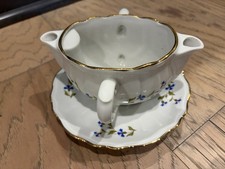 Antique French Porcelain Invalid Feeder Nursery Feeding Bowl/Plate Double Spout