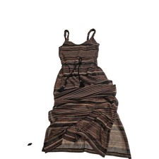 CLEARANCE - Mesh Tank Dress Size Large Tall Brown Striped Summer Beach Sanctuary