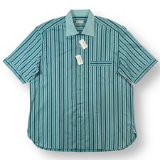 New STEFANO RICCI Men's size 18 Dress Shirt 100 Cotton NWT Green Stripes