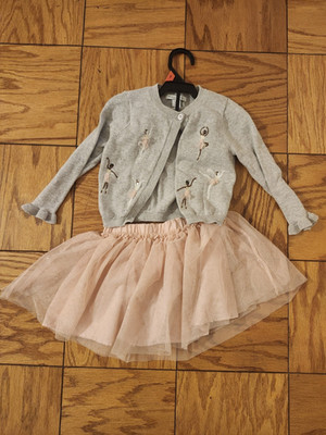 Primark Girls 2-3Y 2pc Knit Skirt Set Gray Cardigan Pink Tulle Ballet