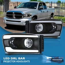 For 06-08 Dodge Ram 1500 2500 3500 Black LED DRL Projector Headlights Lamp LH+RH