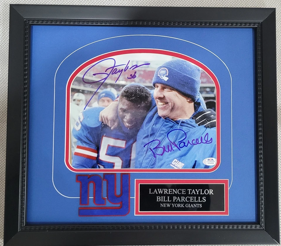 Lawrence Taylor Bill Parcells SIGNED 8x10 Framed Photo Giants PSA DNA COA 13x15  - Image 2 of 3