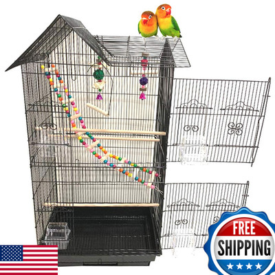 Mcage 38-Inch Double Roof Top Large Flight Bird Cage Toys Climbing Ladder Side