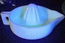 Vintage Sunkist White Glass Juicer With Slight Uranium Glow.