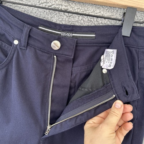 Vtg ESCADA SPORT Pants Womens 34 US 4 Navy Blue Cotton Twill Crop Retro 90s - Picture 3 of 17