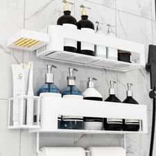 Large Shower Caddy, 4 Pack Adhesive Shower Organizer, 15.15In Large Capacity Bat