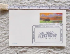 1990 Iowa Games postal cover/postcard "America the Beautiful" $0.15 stamped Ames