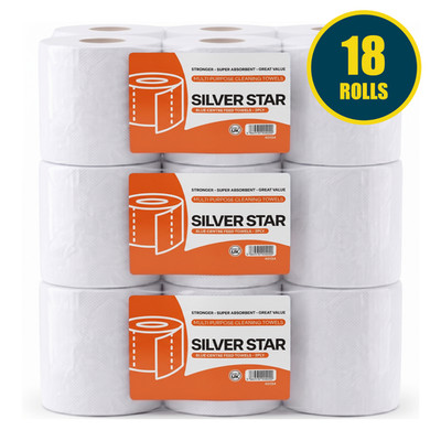 Silverstar 18 Stück weiß Küchenrolle 2-lagig Mittelzuführung Papierhandtücher 900m Großpackung