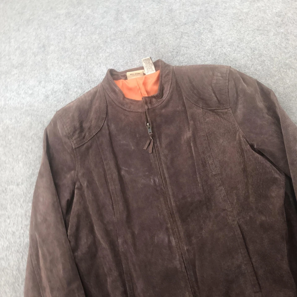 RuffHewn Leather Jacket Womens Large Brown Suede Zip Front Moto Collar Lined - Image 3 of 4