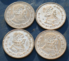 LOT of 4 ONE PESO MEXICAN SILVER COINS