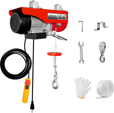 110V Electric Hoist Winch 880 LBS Double Hook Lifting Capacity, 14.7Ft Wired Rem