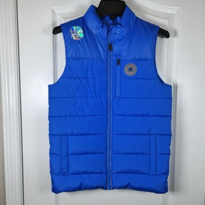Kids Converse Puffer Quilted Vest Laser Blue Zip Front Logo Reflective Youth L