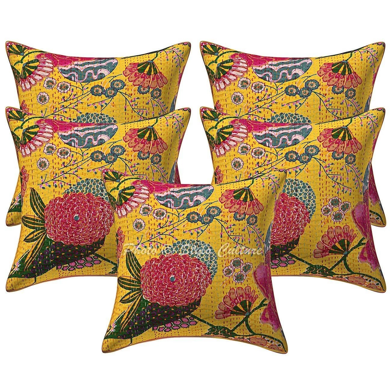 Bohemian Cotton Throw Pillow Covers Kantha Tropicana Cushion Cover Decorative