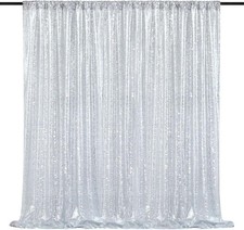 Silver Sequin Backdrop 7Ft X 7Ft Glitter Photo Booth Backdrop Curtains for Weddi