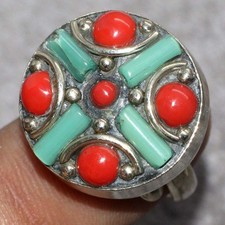 Nepali Tribal Tibetan Turquoise Red Coral Ring Jewelry Size US FreeSize GW