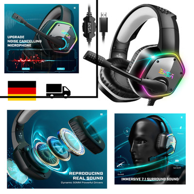 EKSA E1000 USB Gaming Headset RGB Licht Bass Surround Sound Mikrofon PS4 PS5