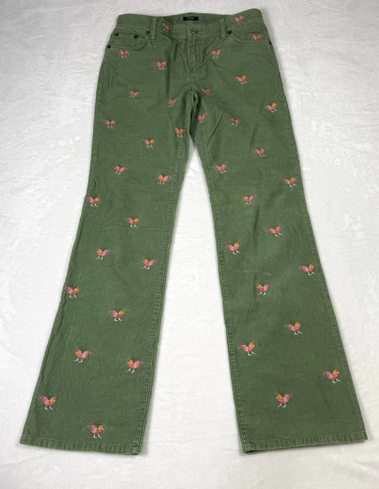De colección J. Pantalones Vaqueros Crew Pana 4 Gallo Jardín Verde Rosa Bordado Pollo Foto 2 de 4