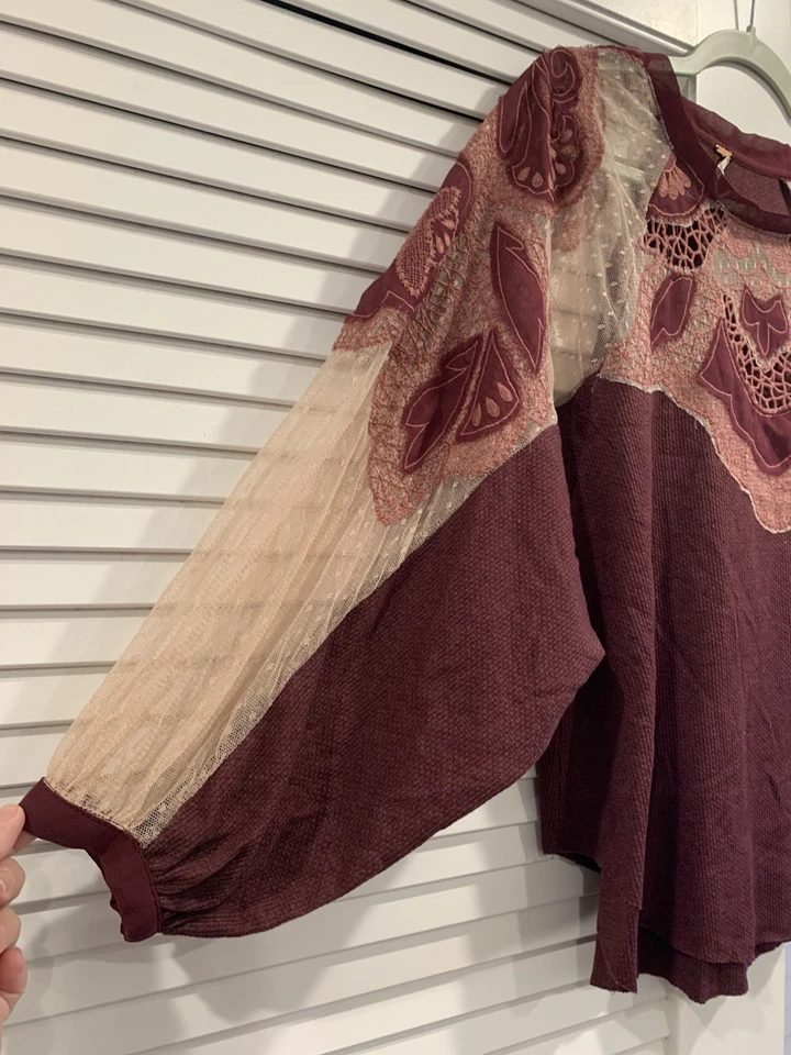 NWOT Free People Toni lace sheer thermal boho romantic feminine whimsical size S - Image 4 of 4