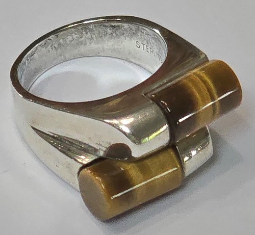Tiger's Eye & 925 Sterling Silver Danish Style Modernist Mid Century Modern Ring
