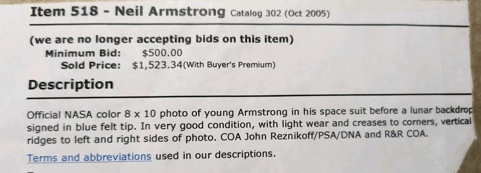 Pluma de fieltro azul firmada por Neil Armstrong fotografía original artículo de coleccionista Foto 3 de 4
