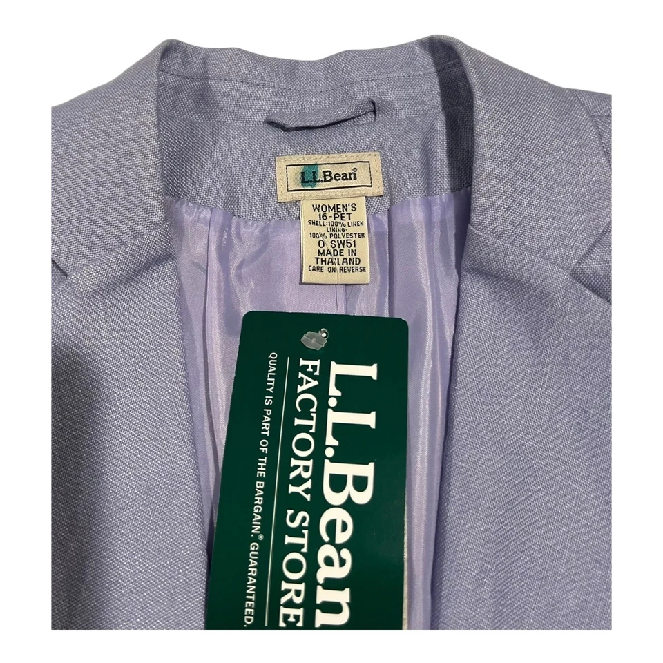 NWT L.L. Bean Women's 16P Linen Blazer Jacket Petite Light Purple 2 Button - Image 3 of 4