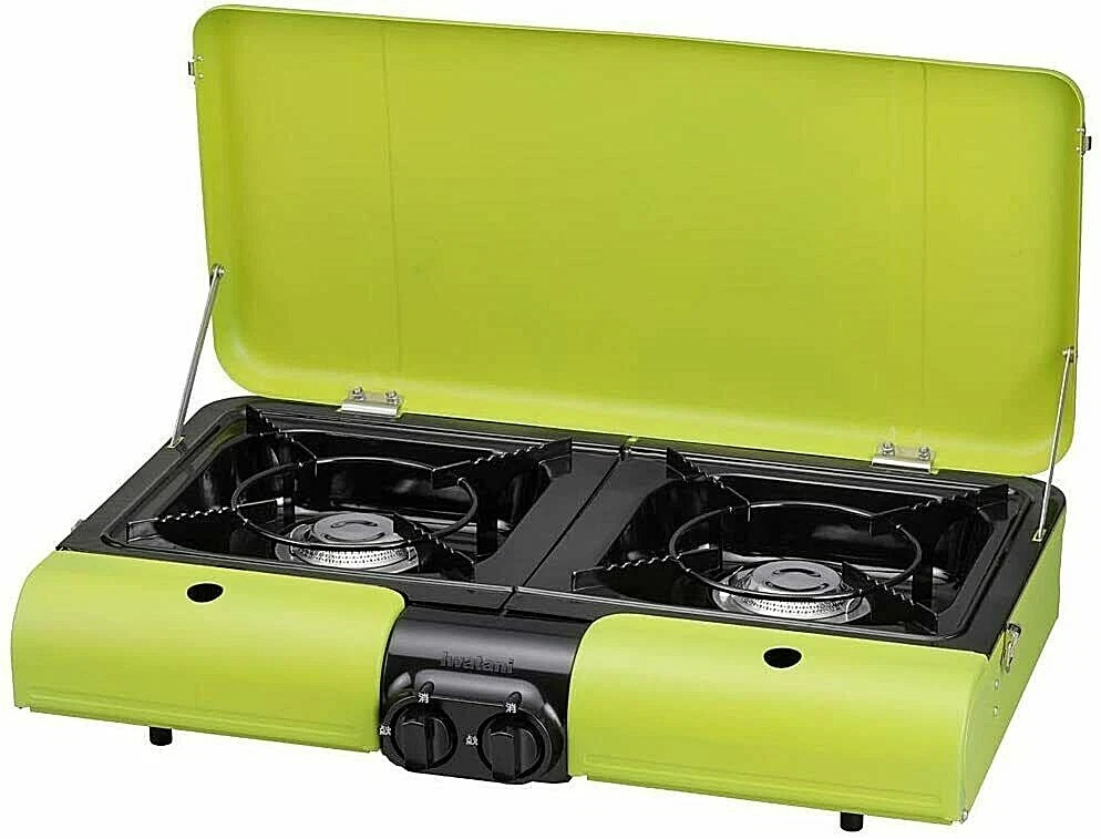 IWATANI Table Top BBQ Grill Stove Flat Twin Grill CB-TBG-2 Green Outdoor Camp