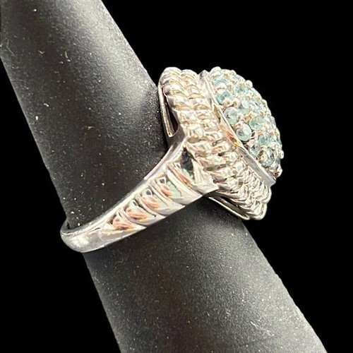 Blue Apatite Dome Ring Woman’s Size 6 Sterling Silver 925 Jewelry Rope Outline - Picture 4 of 10