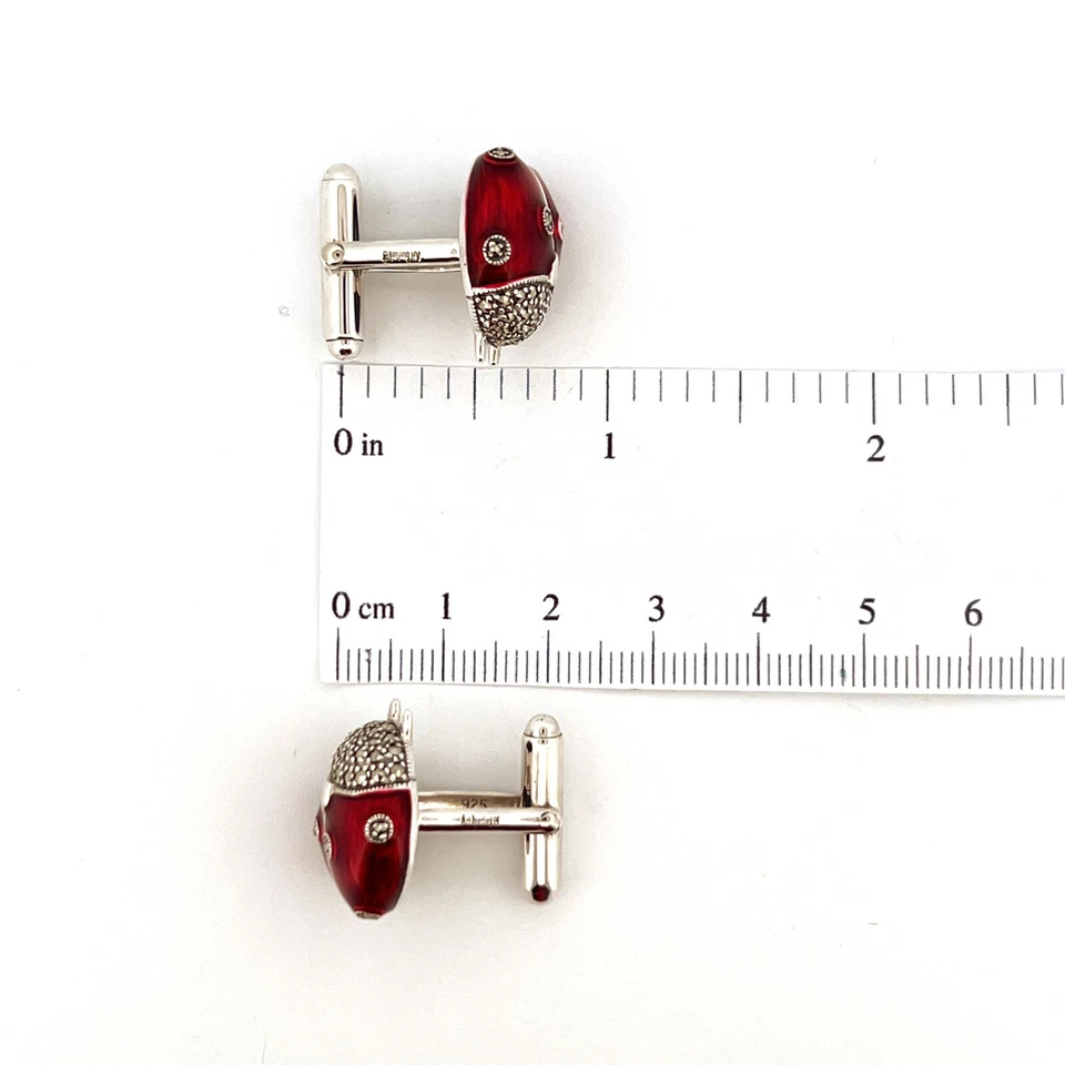 Juego de gemelos Ladybird Torpedo de plata de ley 925 con esmalte y marcasita Foto 2 de 4