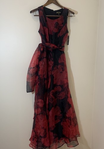 Shelby Nites Damen-Overall 6 schwarz rot Blumenmuster breites Bein Chiffon Whimsigoth Fee