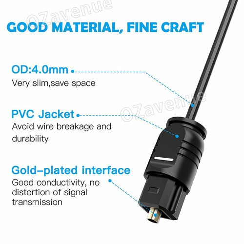 Premium Gold Toslink Optical Fibre Digital Audio Cable Lead Sound Cord S/PDIF - Picture 8 of 9