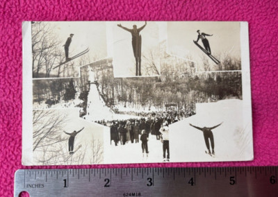 BEAR MOUNTAIN PARK NY vintage RPPC POSTCARD snow SKI JUMP sloop 1941 competition