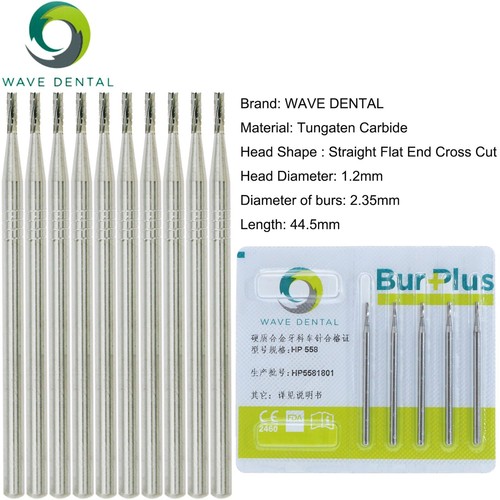 US 10 Pcs WAVE Dental Tungsten Carbide Bur Straight Fissure HP 555 - 563 Prima - Picture 6 of 76