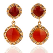 Red Onyx Gemstone Bridal Designer 925 Silver Gold Plated Dangle Gift Jewelry