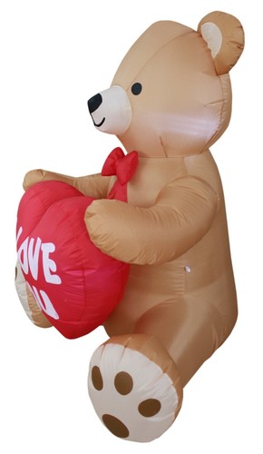4 Foot Tall Valentine Day Air Blown Inflatable Yard Decoration Teddy Bear Heart - Picture 3 of 4