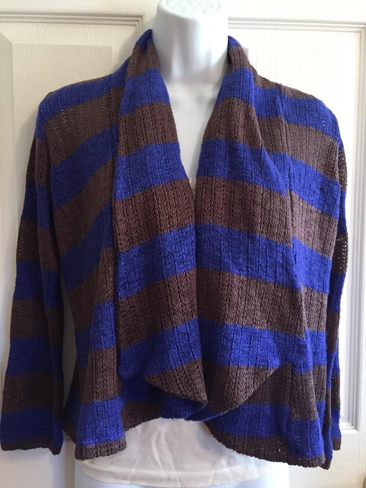Splendid GIRLS Size 12 Drape Front Open Cardigan Sweater Stripe Blue/Brown Foto 4 de 4
