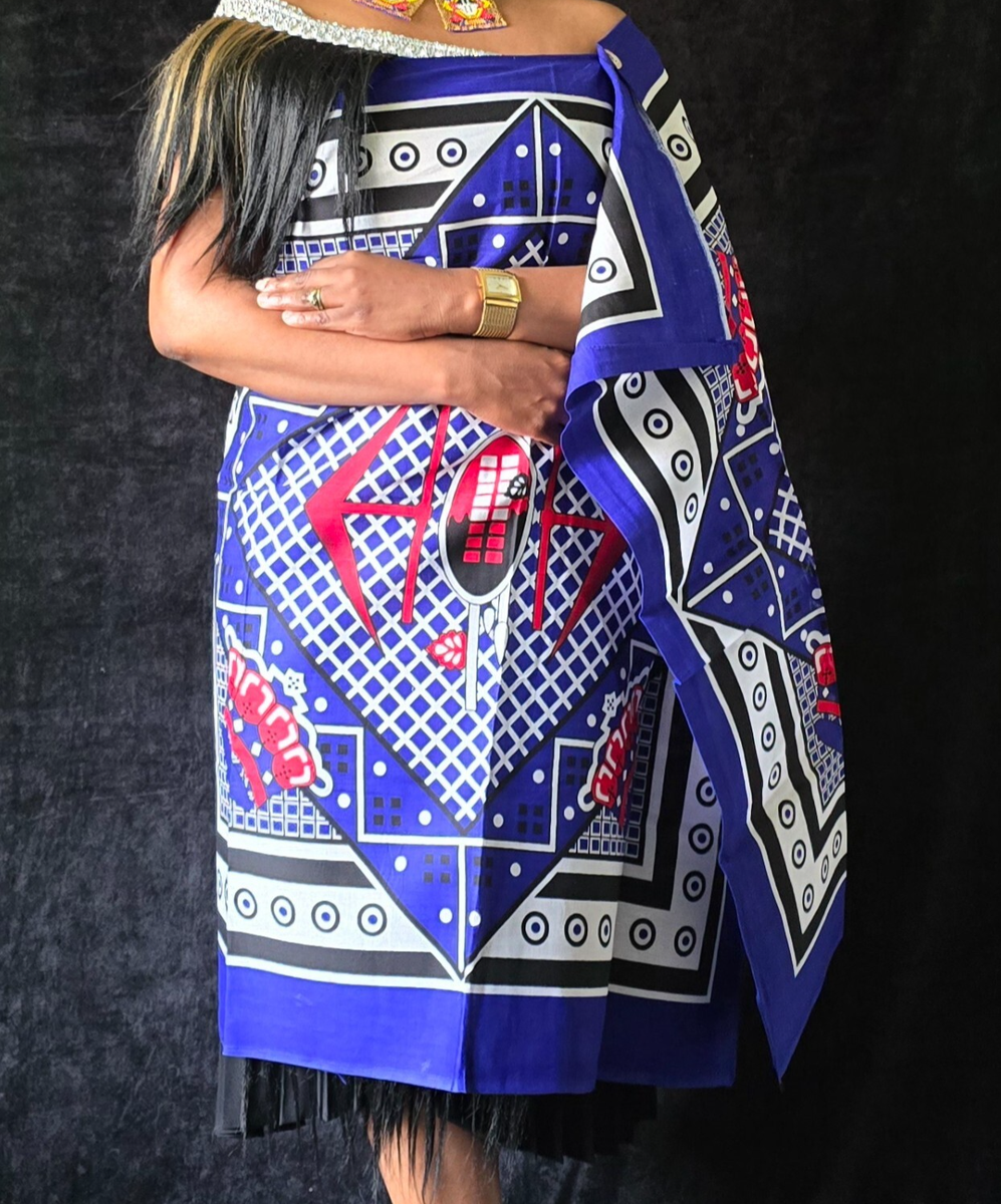 African Beads Swaziland Blue Lihiya fabric unisex Blue, white