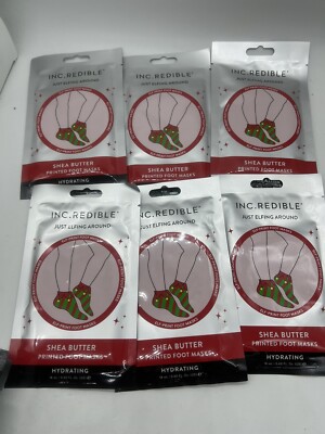(6) Inc.Redible Elf Print Foot Masks Hydrating Shea Butter Holiday COMBINESHIP