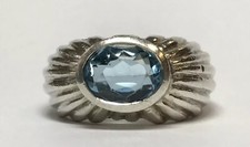 VINTAGE STERLING SILVER 2 CARAT BLUE TOPAZ RING SIZE 6.5 925 UNIQUE BAND