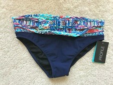 NEW NWT Profile Gottex bikini bottom navy and colorful swim separate 12 L LARGE