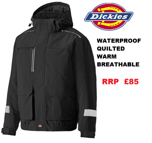 Mens Dickies Waterproof Breathable Jacket Hood Quilted Warm Multi Pocket RRP £85 - Picture 1 of 10