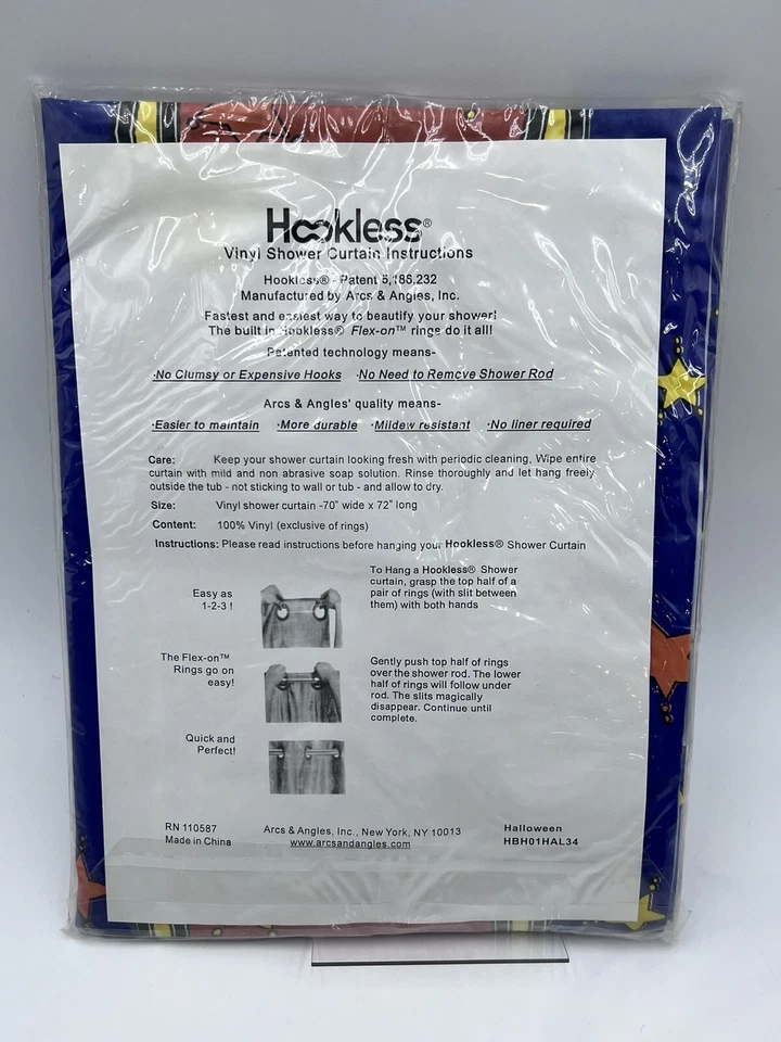 Виниловая занавеска для душа без крючка ночное небо летучие мыши и звезды.       J3 - Изображение 2 из 4