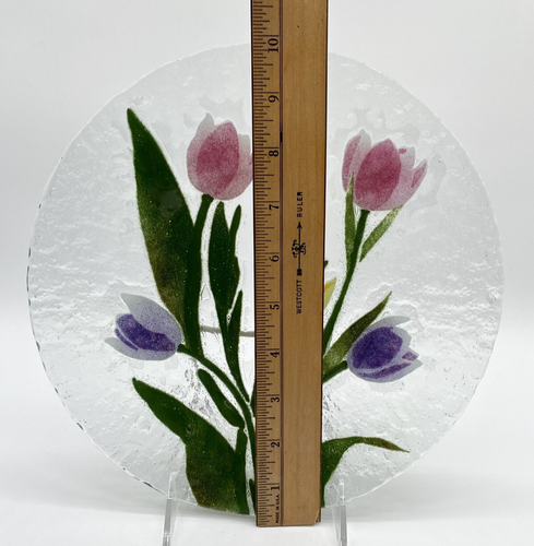 Pressed Art Glass Plate Platter Tulip Flowers Bouquet Springtime Easter Decor - Picture 4 of 4