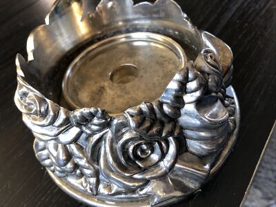 Bougeoir Vintage Argenté Métal – Roses Et Nœud Sculptés – Style Romantique