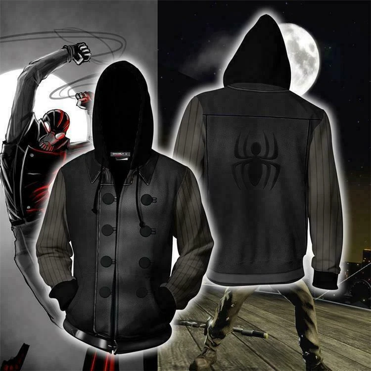 Spider-Man Noir Sudaderas con Capucha Abrigo Spiderman Sudadera Pullover Hombres Disfraz con disfraces Foto 2 de 4