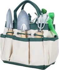7 Piece Gardening Tool Set-Mini Planting & Reporting Kit, Carrying Tote Bag Org.